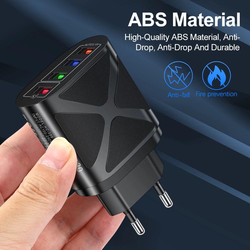 Bộ Sạc Điện Thoại Di Động 4 Cổng USB Phích Cắm US / EU / UK Chất Lượng Cao