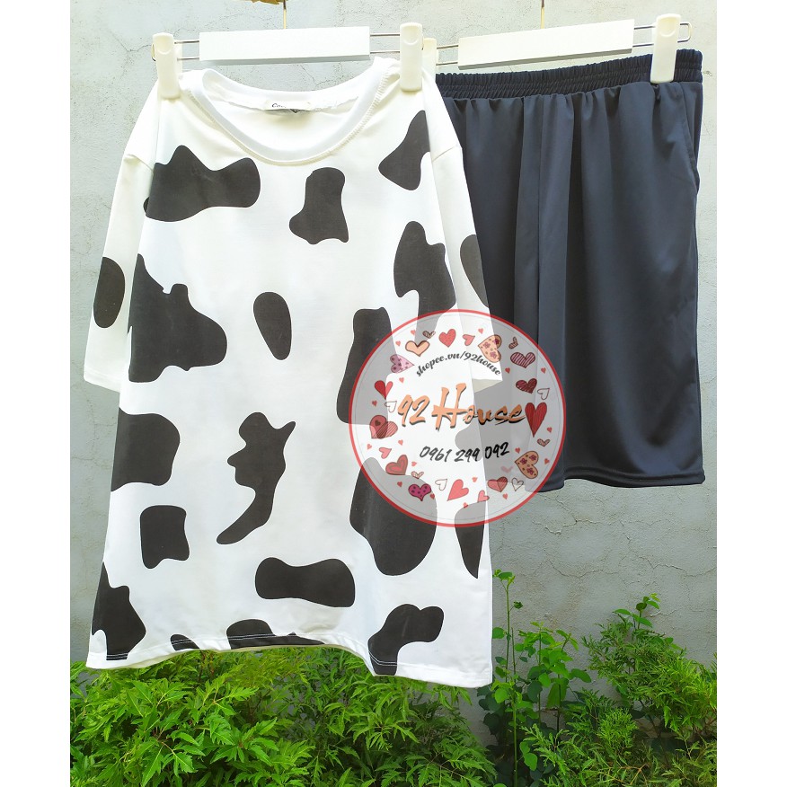 Bộ hoạt hình bò sữa unisex / Áo thun bò sữa + quần cartoon freesize 60Kg