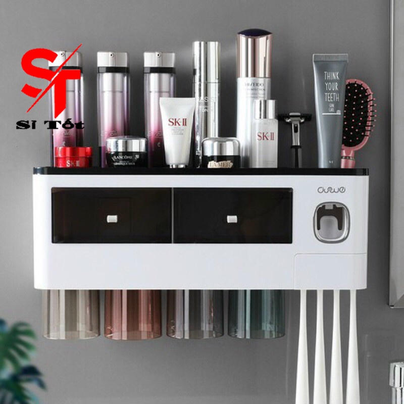 Bộ Nhả Kem HUAMILI Cốc Màu Trong Có Nam Châm Hút Dính Cao Cấp