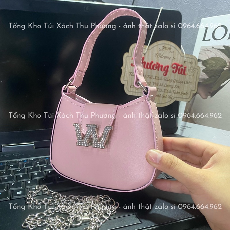 Túi Wang W dáng bầu kẹp nách da trơn mịn, sẵn 2 size chuẩn đẹp (ảnh thật shop chụp)