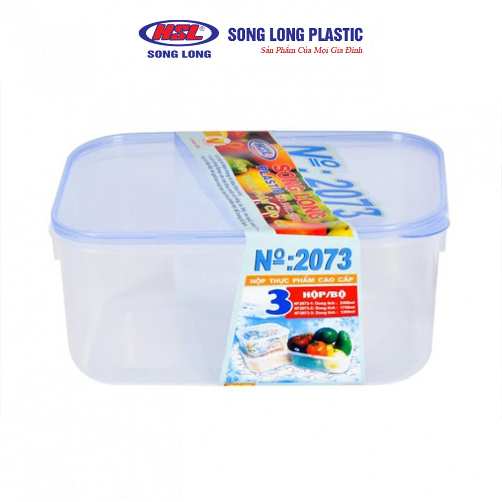 Bộ lạnh bầu 3 hộp nhựa 1650ml, 1200ml,600 ml đựng thực phẩm có nắp Song Long Plastic - 2073