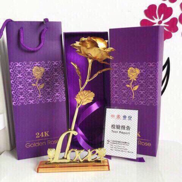 hoa hồng mạ vàng 24k kèm đế love quà tặng cho nữ dịp 14/2 8/3 20/10