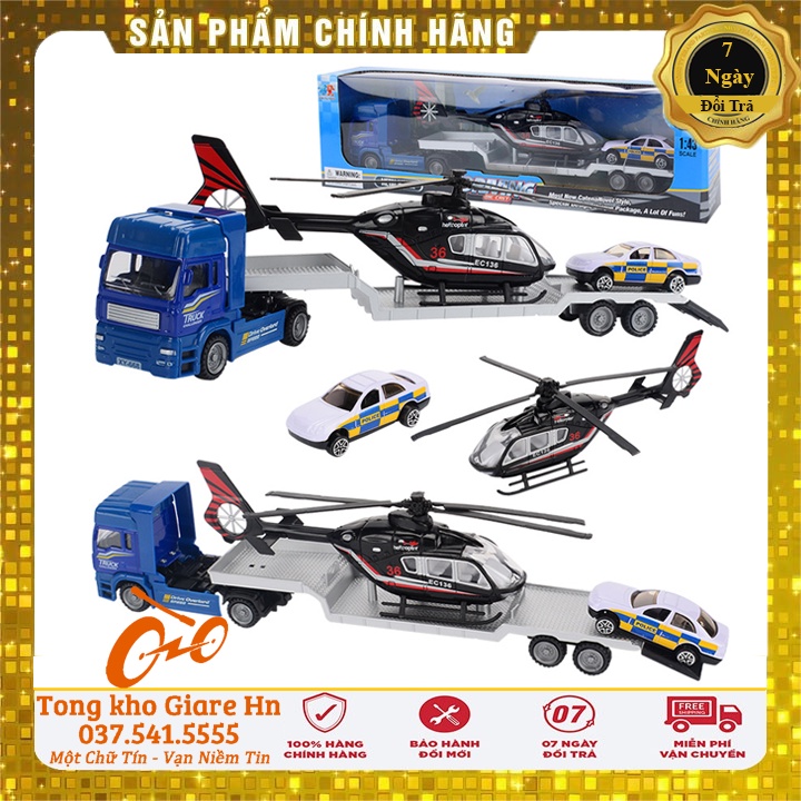 Mô hình xe đồ chơi đầu kéo vận chuyển xe con, vận chuyển máy bay quan sự, Chất liệu kim loại + nhựa ABS an toàn
