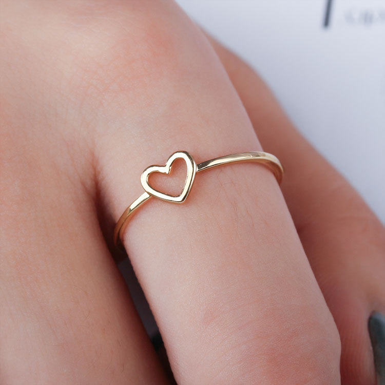 Silver Plated Copper Ring Empty Heart Face