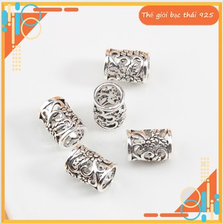 Charm bạc hình trụ chặn hạt họa tiết hoa văn
