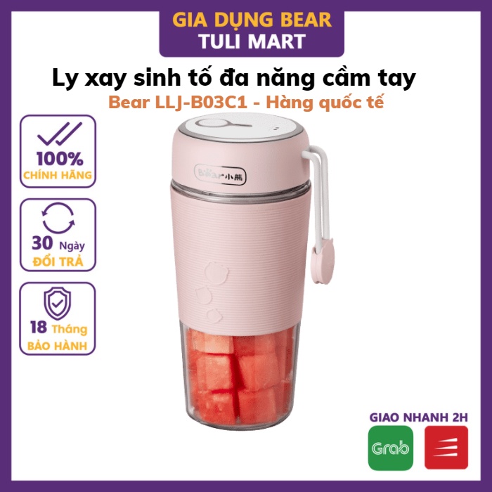 Máy Xay Sinh Tố Tích Điện Cầm Tay Mini Bear, Máy Xay Hoa Quả Đa Năng Bear LLJ-B03C1, Pin Tích Điện 700ml, Bảo Hành 18 th