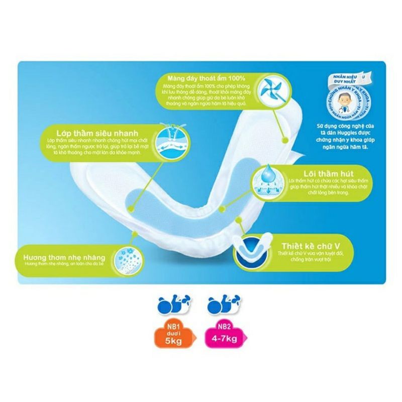 《HCM》Miếng lót sơ sinh Huggies dành cho bé dưới 5kg dùng chung tã vải :  NB1-100+9 /  NB2 - 60 / NB1-56+4