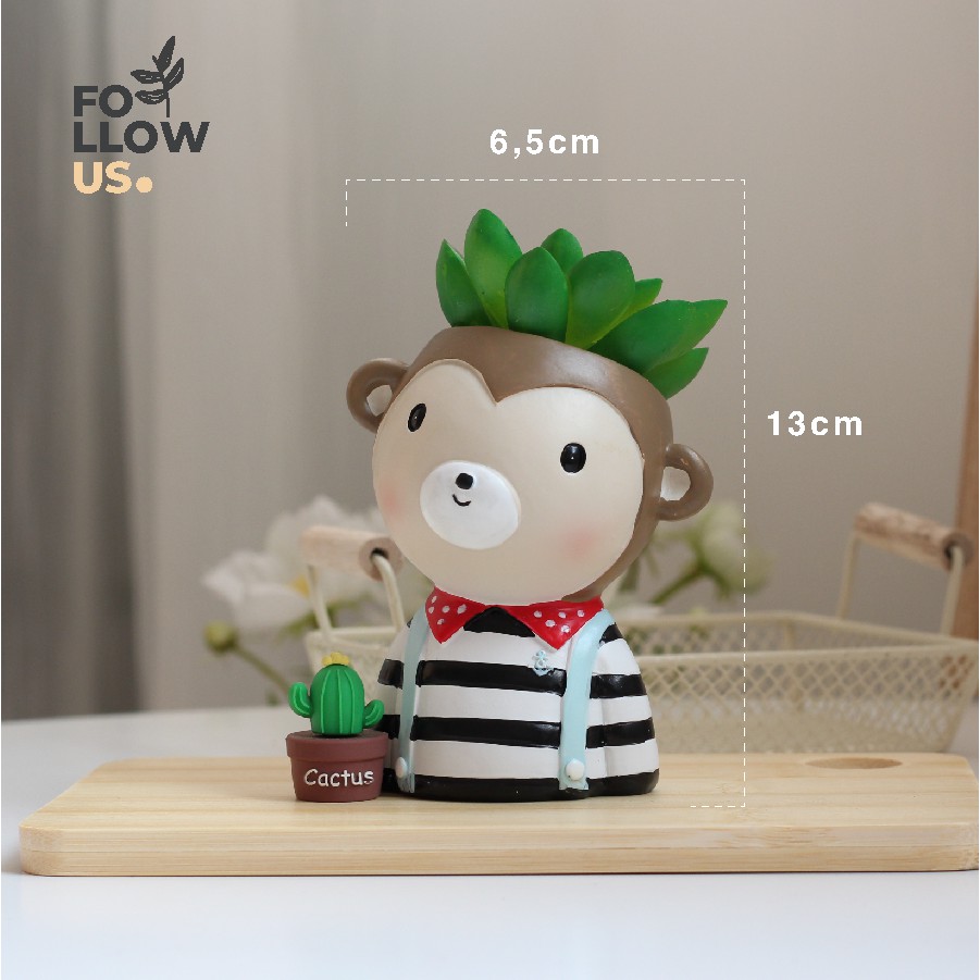 Chậu cây cảnh giả trang trí hình khỉ con