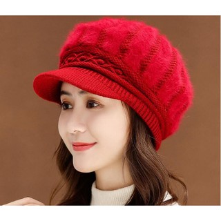 Mũ len lông xù gân dọc A072 mềm mại, 2 lớp, lót lông, ấm ấp, dùng quanh năm