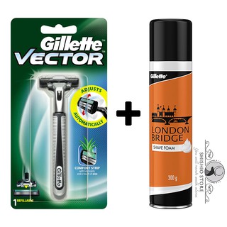 Dao cạo râu + Bọt cạo râu Gillette London Bridge 300g