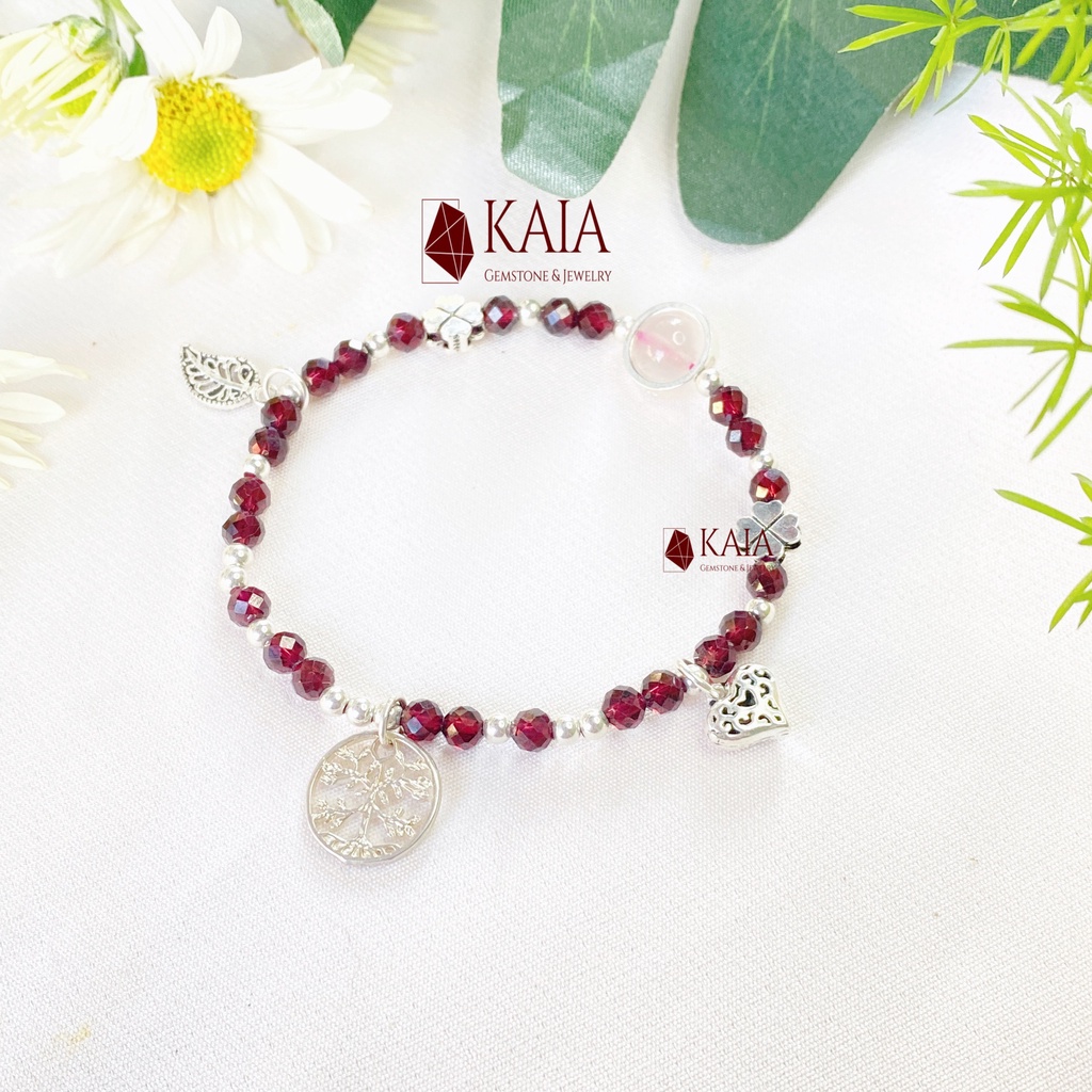 Vòng tay phong thuỷ Ngọc Hồng Lựu - Garnet mix charm bạc phụ kiện thời trang nữ may mắn bình an - M1 - KAIA