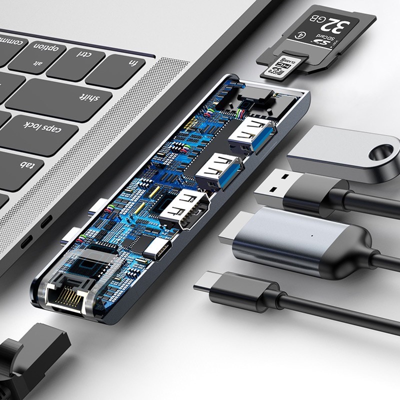 Cáp Chuyển Hub Baseus Thunderbolt C Pro 7 in 2 Smart Hub cho Macbook Pro 2016- 2020 M1 / Air 2018 - 2020 M1
