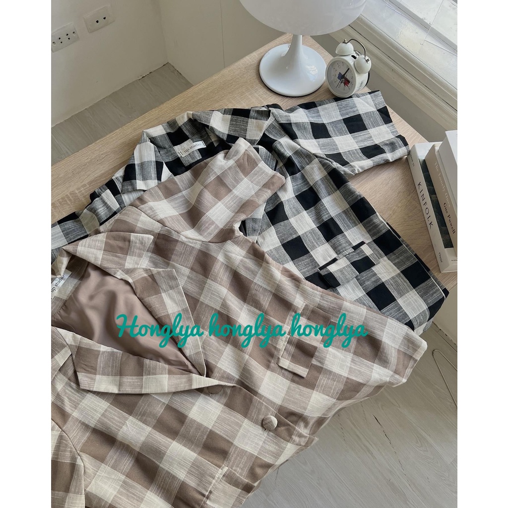 hàng sẵn - Set blazer mix chân váy kẻ caro to