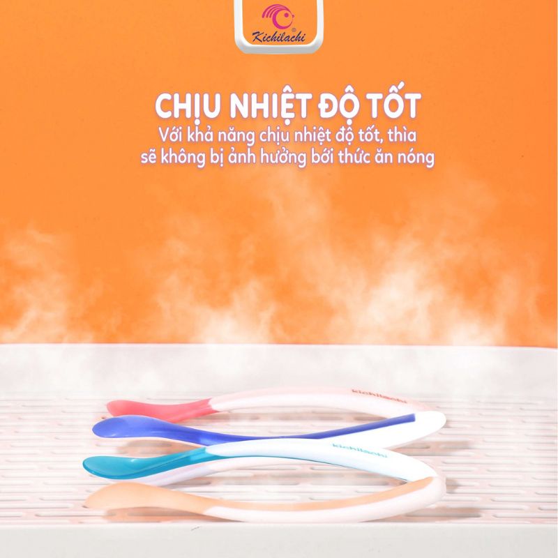 Thìa báo nóng silicon cho bé ăn dặm Kichi (Kichilachi) Nhật Bản
