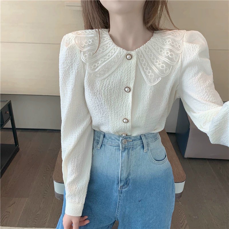 [ Mã WASTRUN4 giảm 10% tối đa 30K đơn 99K] áo sơ mi nữ dài tay cổ bánh bèo | BigBuy360 - bigbuy360.vn