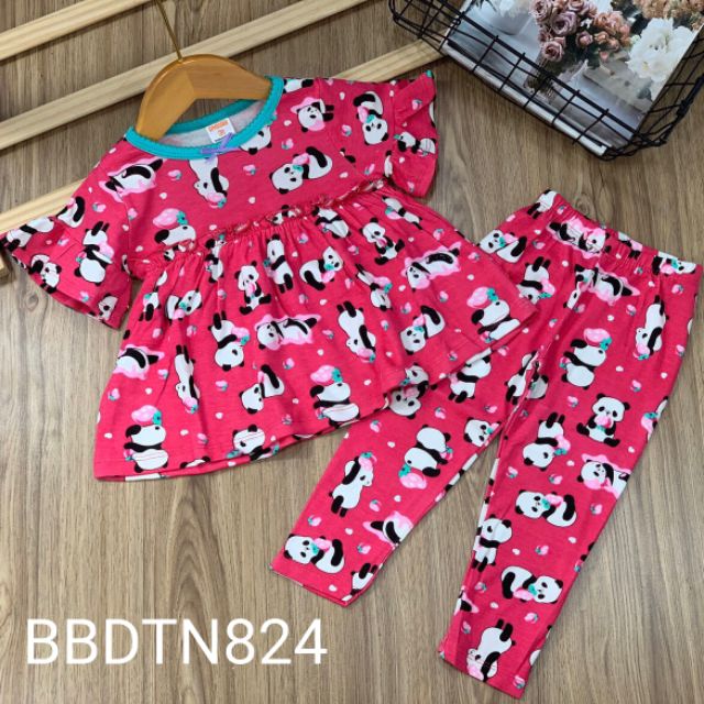 PhongphucKids HOT Bộ babydoll tay búp ngắn quần dài thun borip xuất khẩu cho bé từ 11 đến 23kg - Bộ quần áo bé gái