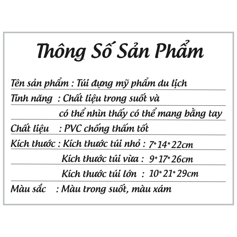 Túi Đựng Đồ Trang Điểm Mỹ Phẩm Du Lịch Trong Suốt Chống Được Nước