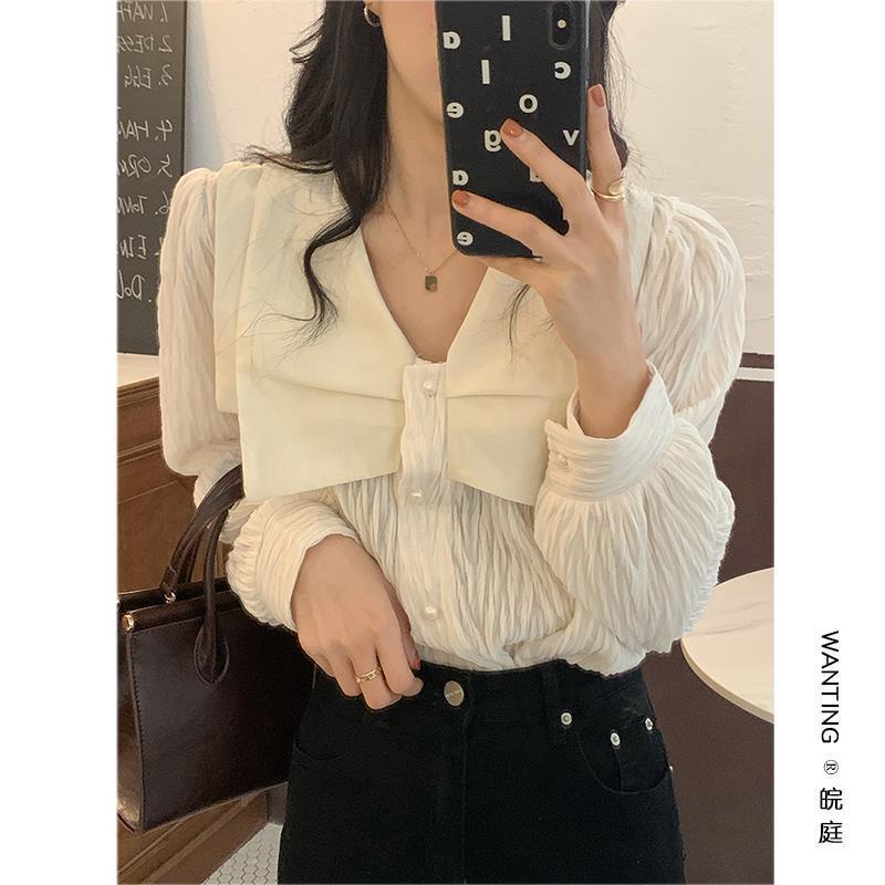 Áo Sơ Mi Cổ V Tay Dài Màu Đen Thời Trang Mùa Xuân Cho Nữ