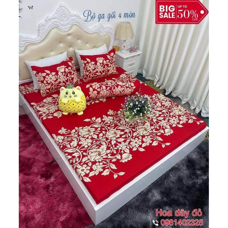 Bộ ga gối cotton poly, được chọn mẫu, gồm 1 ga chun và 2 áo gối đầu