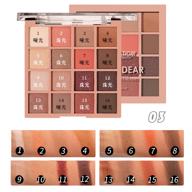 Bảng phấn trang điểm mắt PFFEE 16 màu sắc lì và ánh kim tuyến mini chuyên nghiệp | BigBuy360 - bigbuy360.vn