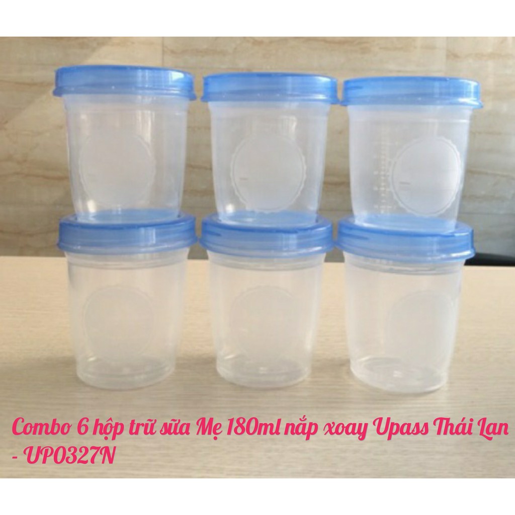 Combo 6 hộp trữ sữa Mẹ 180ml nắp xoay Upass Thái Lan - UP0327N