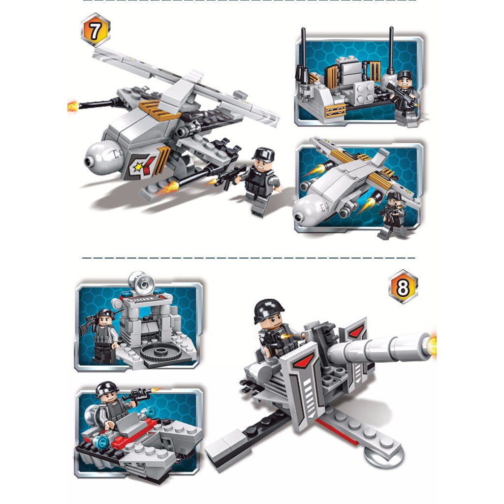 Bộ xếp hình đồ chơi LEGO tàu chiến 665 chi tiết với 27 tạo hình máy bay, xe tăng, ô tô.. phát triển trí tưởng tượng