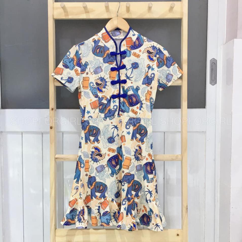 Đầm Cổ Tàu Khoát Ngực, Sườn Xám Cách Tân Đuôi Cá Họa Tiết In Hình Voi Lạ Mắt Trẻ Trung Cho Phái Nữ. | BigBuy360 - bigbuy360.vn