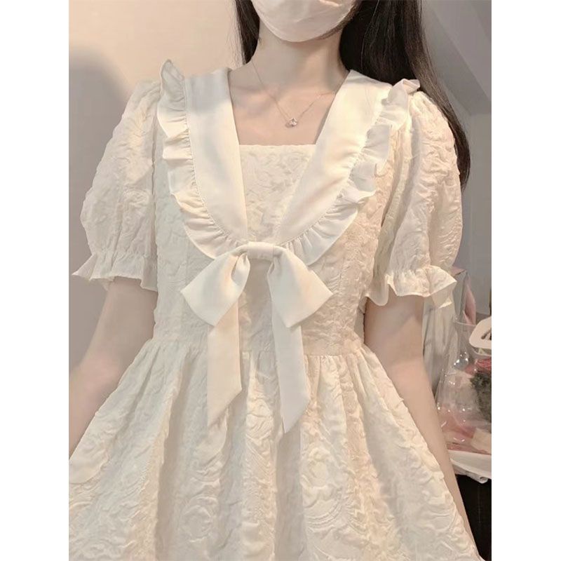 Đầm Babydoll Búp Bê Tay Phồng Đính Nơ Eo Thời Trang Phong cách Công Chúa Váy Nữ