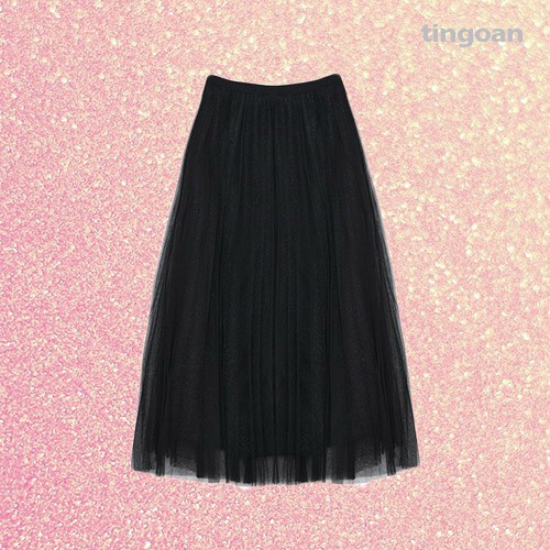 [Mã WABRHI5 giảm 15% đơn 599K] Chân váy dài đen kim tuyến tingoan GLOWING SKIRT/BL