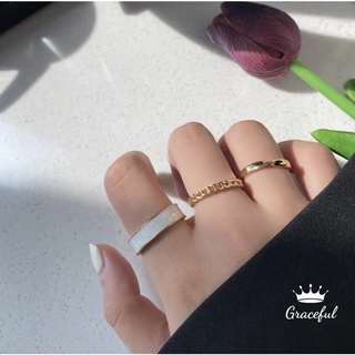 Set 3 nhẫn nữ hàn quốc Graceful nữ tính chữ C, nhẫn nữ titan, nhẫn nữ cá tính