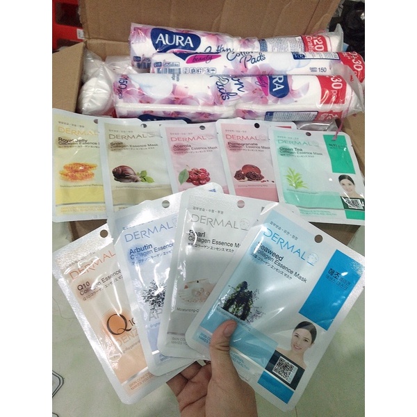 mặt nạ dưỡng da hàn quốc dermal- bông tẩy trang aura
