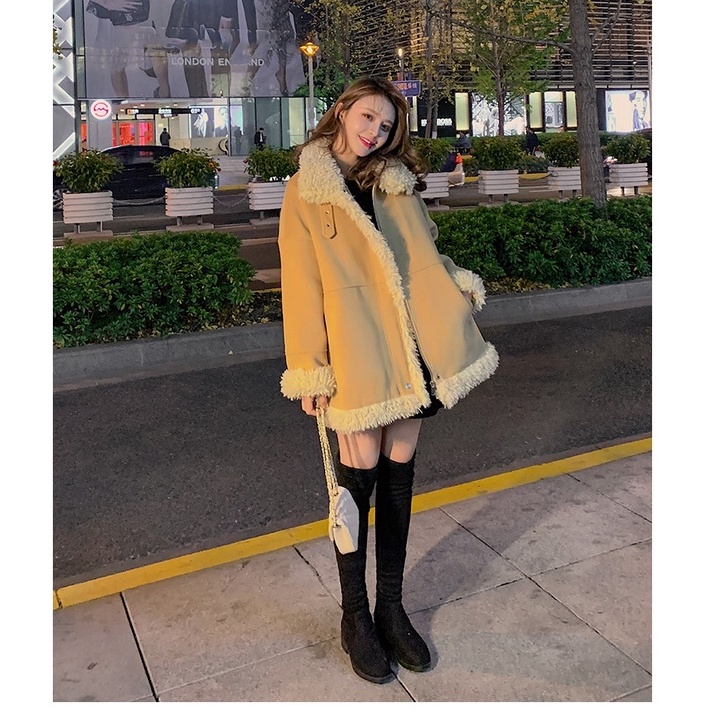 ÁO KHOÁC LEN LÔNG CỪU MÀU ĐỎ CHO NỮ VÀO MÙA THU ĐÔNG GIÁNG SINH VÀ NĂM MỚI