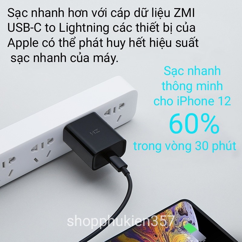 Củ sạc nhanh PD 20W Xiaomi ZMI Hỗ trợ sạc iPhone 12/11/8/iPad/Macbook/Máy tính/Điện thoại khác iphone