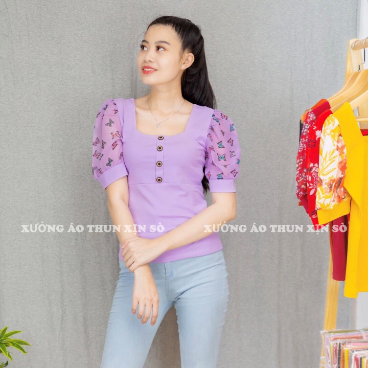 Áo Thun Nữ [ HÀNG HOT ] Áo Thun Kiểu Tay Lỡ Phối Voan Họa Tiết Bông Nhí - HIT HOT HIT - Mã 651114