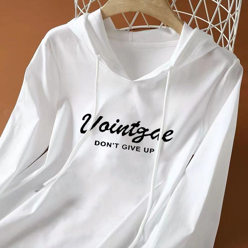 Áo thun nữ tay dài có nón chất liệu cotton thời trang Hàn Quốc