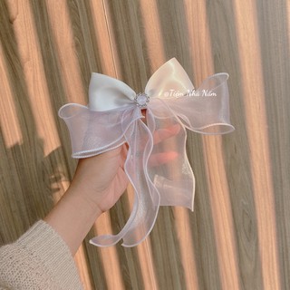 🎀 KẸP TÓC NƠ BÈO NHÚN TIỂU THƯ HÀN QUỐC PHỐI ĐÁ -[ Nhà Nấm handmade ]