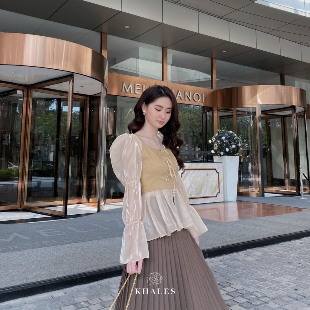 Áo kaki cổ vuông phối tơ Plum Top by KHALES