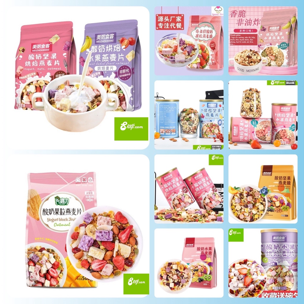 Ngũ cốc sữa chua không đường YOGURT FRUIT OATMEAL gói 500g - Đài Loan túi zip tiện lợi