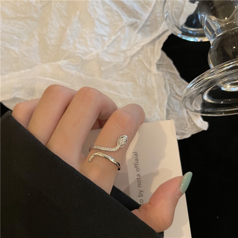 Nhẫn Hở Hình Rắn Đính Đá Zircon Phong Cách Hàn Quốc Có Thể Điều Chỉnh Cho Nữ
