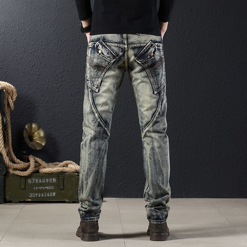Quần Jeans Dài Lưng Vừa Phong Cách Đường Phố Nhật Bản Thời Trang Cho Nam