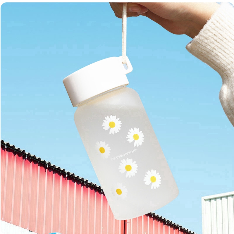 Bình nước thủy tinh in họa tiết hoa cúc kiểu Hàn Quốc đáng yêu