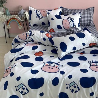 Bộ Drap - Chăn Phao Cotton Poly Bò Dairy Trắng