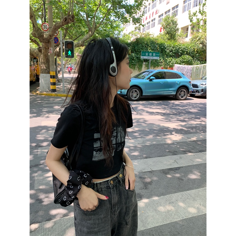 Áo thun XIAOZHAINV tay ngắn dáng ôm phong cách retro Hàn Quốc cho nữ