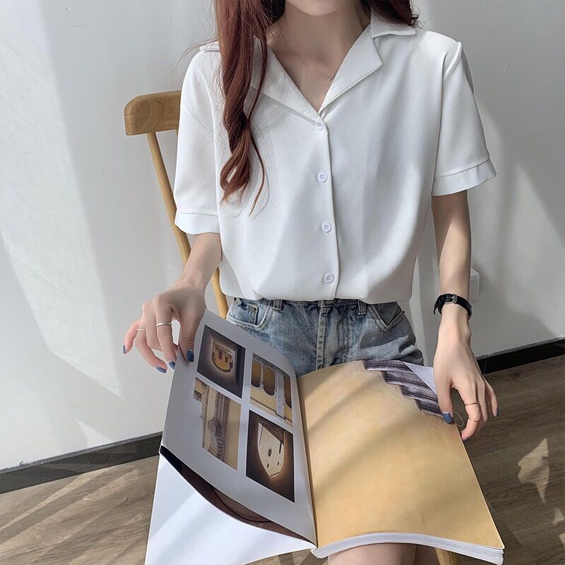 Áo Sơ Mi Tay Ngắn Dáng Rộng Kiểu Hàn Quốc Thời Trang Mùa Hè Cho Nữ