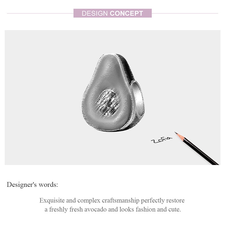 Mặt phụ kiện BAMOER BSC129 hình quả bơ màu xanh lá cây đính đá 925 bằng bạclỗ xỏ 3mm dùng để làm vòng tay thủ công