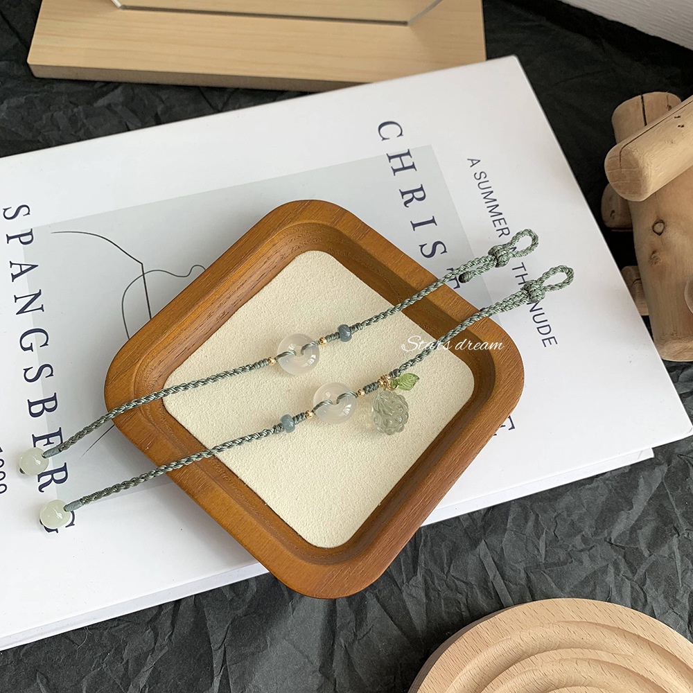 [Hàng Mới Về] Vòng Đeo Tay Dây Thừng Khóa Quả Nho Nhỏ Màu Xanh Lá Thời Trang Mùa Hè Cho