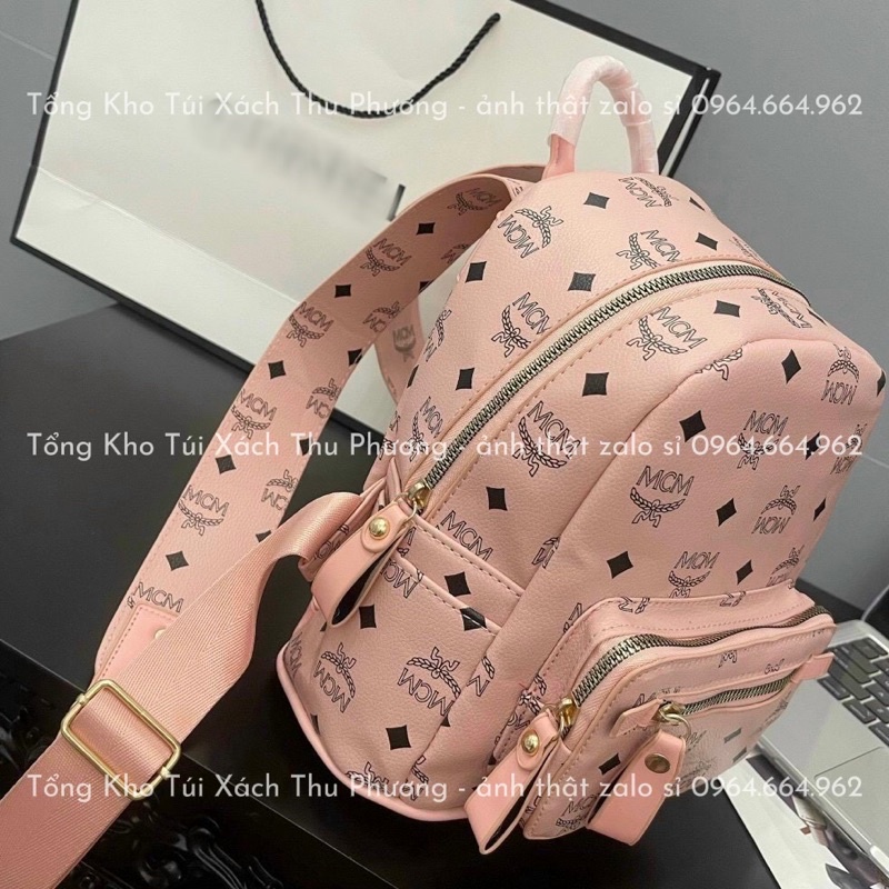 Balo MC.M - L.vv - Đio chất liệu da cao cấp, balo đi chơi in họa tiết chữ size nhỡ siêu xinh