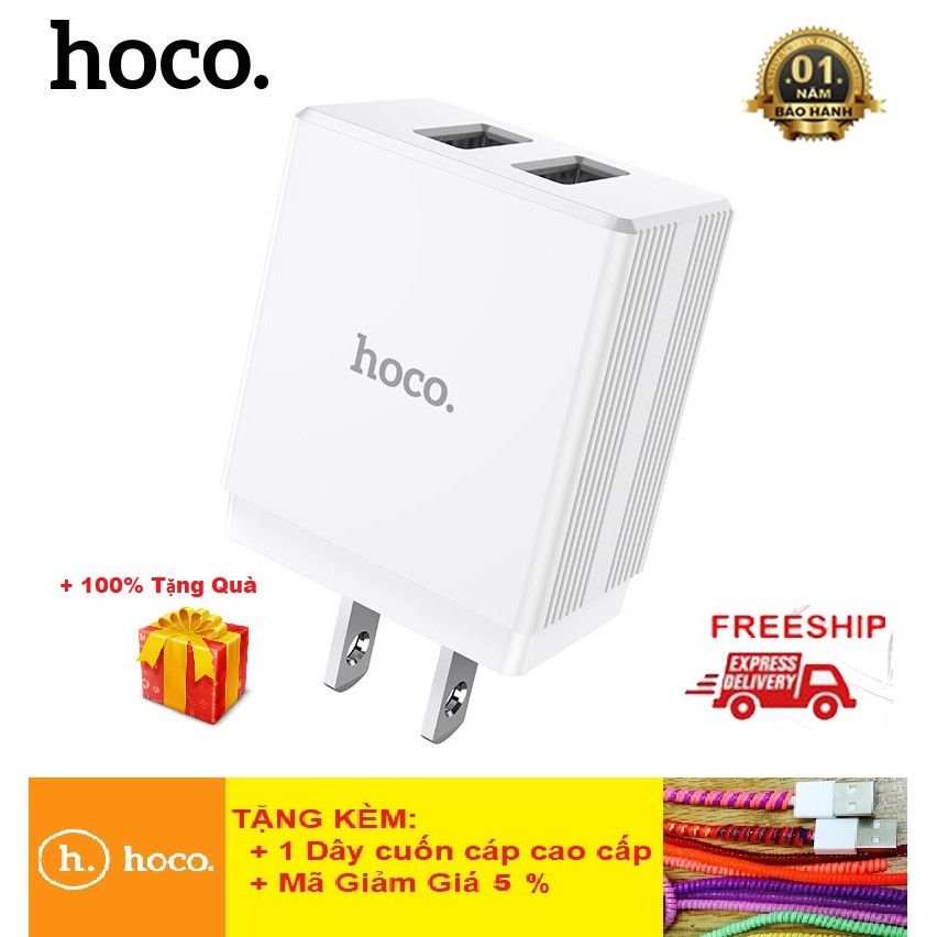 Củ Sạc Điện Thoại Chính Hãng Hoco DC Sạc Nhanh 2.4A Lên Pin Nhanh Siêu Bền, Chống Cháy, Ổn Định Dòng Điện- BH 12 tháng