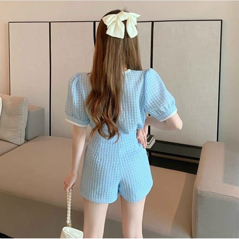 [Miễn Phí Ship 50K-GIAN HÀNG CHÍNH HÃNG] Sét Bộ Nữ Thời Trang Mặc Đi Chơi, Sét Bộ Đùi Gấm Kim Cương Y Hình Có Viền Trắng