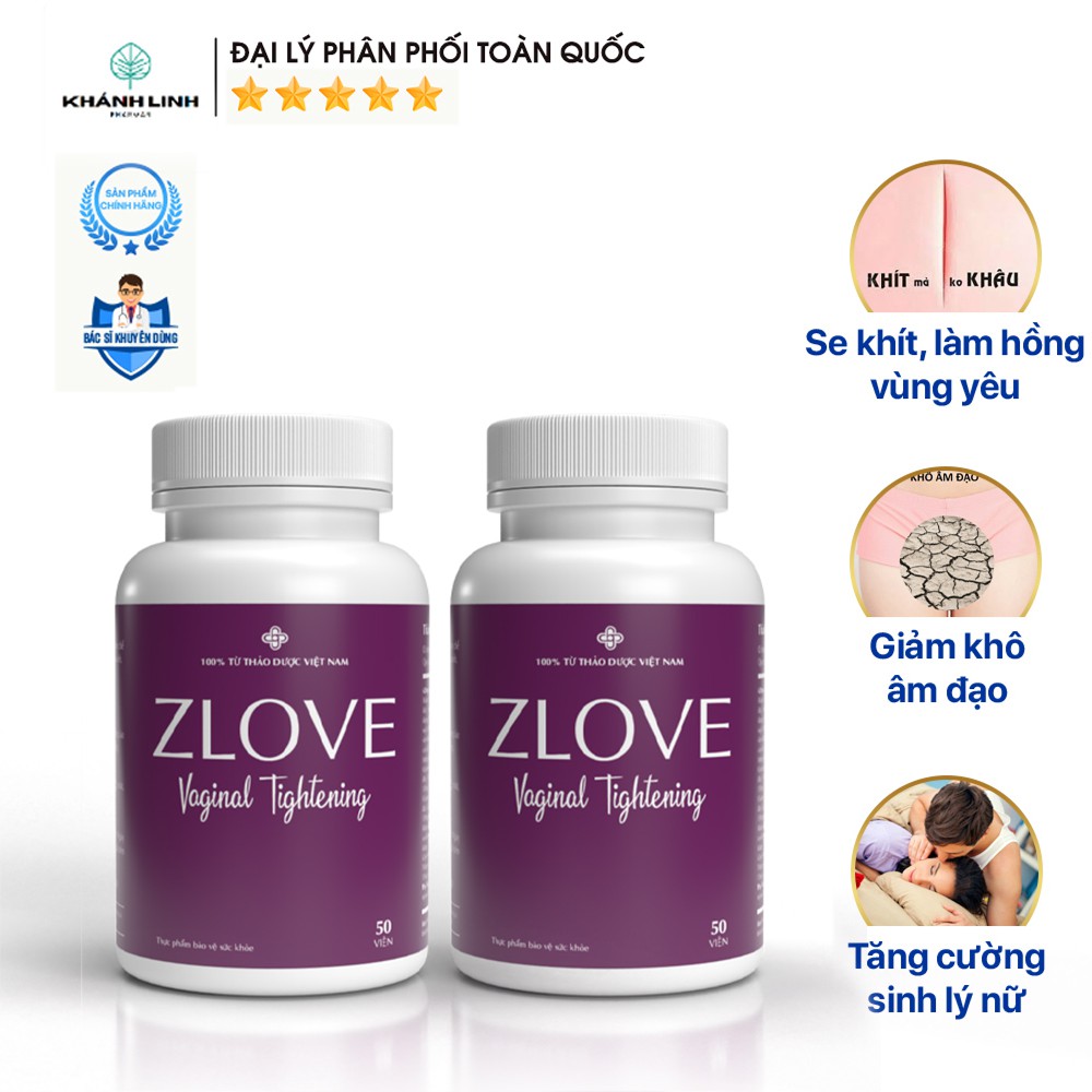 Combo 2 Hộp ZLove - Khắc phục san giãn vùng kín, co thắt vùng đáy chậu, thu hẹp làm hồng vùng kín ( hộp 50 viên )